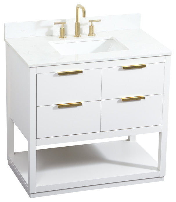 36" Single Bathroom Vanity, White, With Backsplash