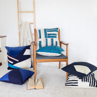 Stacy Garcia Patchwork Handmade Throw Pillow, Cobalt Blue/Navy, 20"x20"