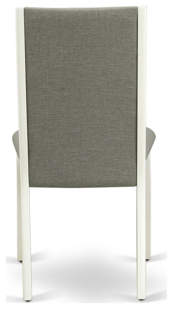 5Pc Dining Set 4 Chairs, Round Table Solid Wood Structure High Back, Linen White
