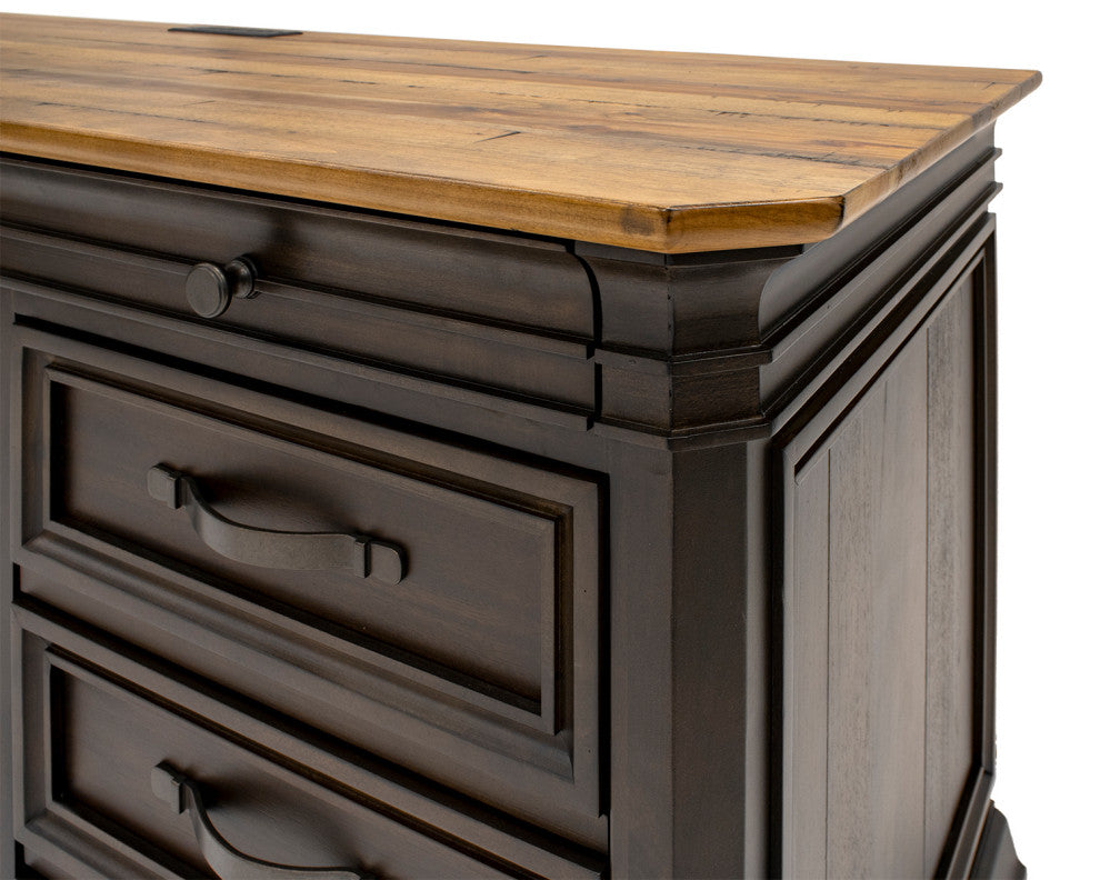 Executive Credenza, Desk With Solid Wood Plank Top, Fully Assembled, Brown