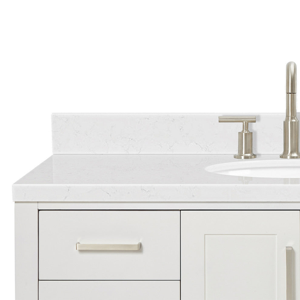 Ariel Magnolia 36"  Single Oval Sink Vanity, Carrara Quartz, White