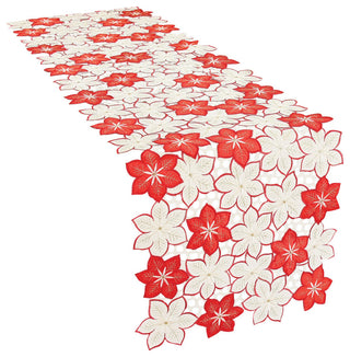 Candy Cane Poinsettia Embroidered Cutwork Christmas Table Runner, 15''x54''