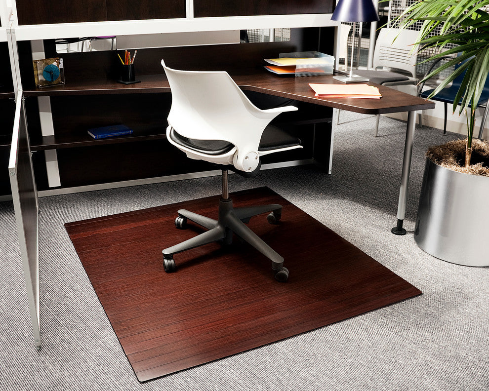Jovert Bamboo Roll-Up Chair Mat, Dark Cherry, No Lip, 52"x48"