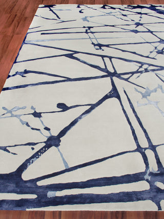 Space Age Hand-Knotted Wool and Bamboo Silk Gray/Royal Blue/Navy Rug