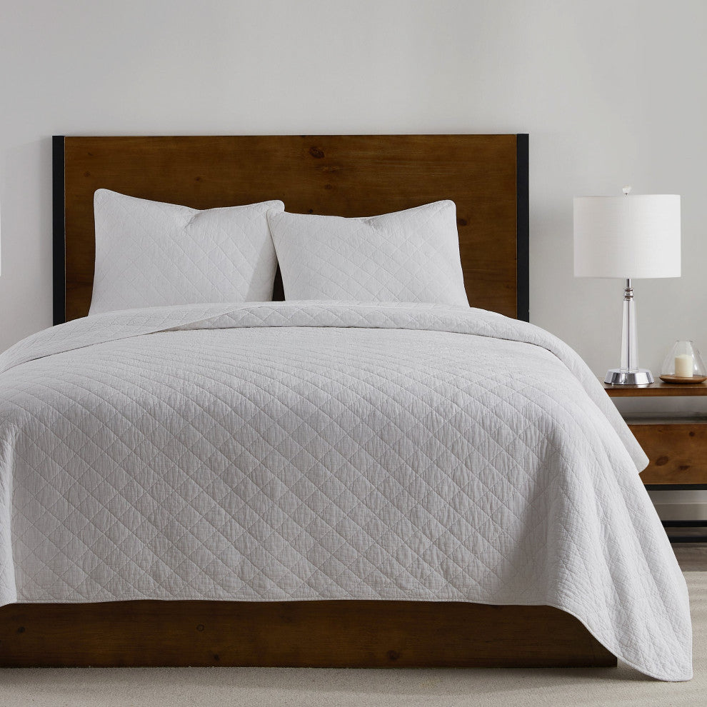 Stonewashed Cotton Gauze Quilt Set, 3PC, Vintage White, Full/Queen