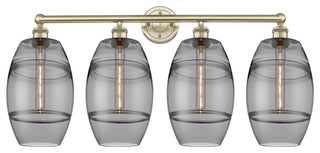 Edison-Vaz 4-Light 35" Bath Vanity Light, Antique Brass, Light Smoke