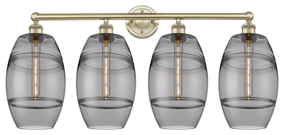 Edison-Vaz 4-Light 35" Bath Vanity Light, Antique Brass, Light Smoke
