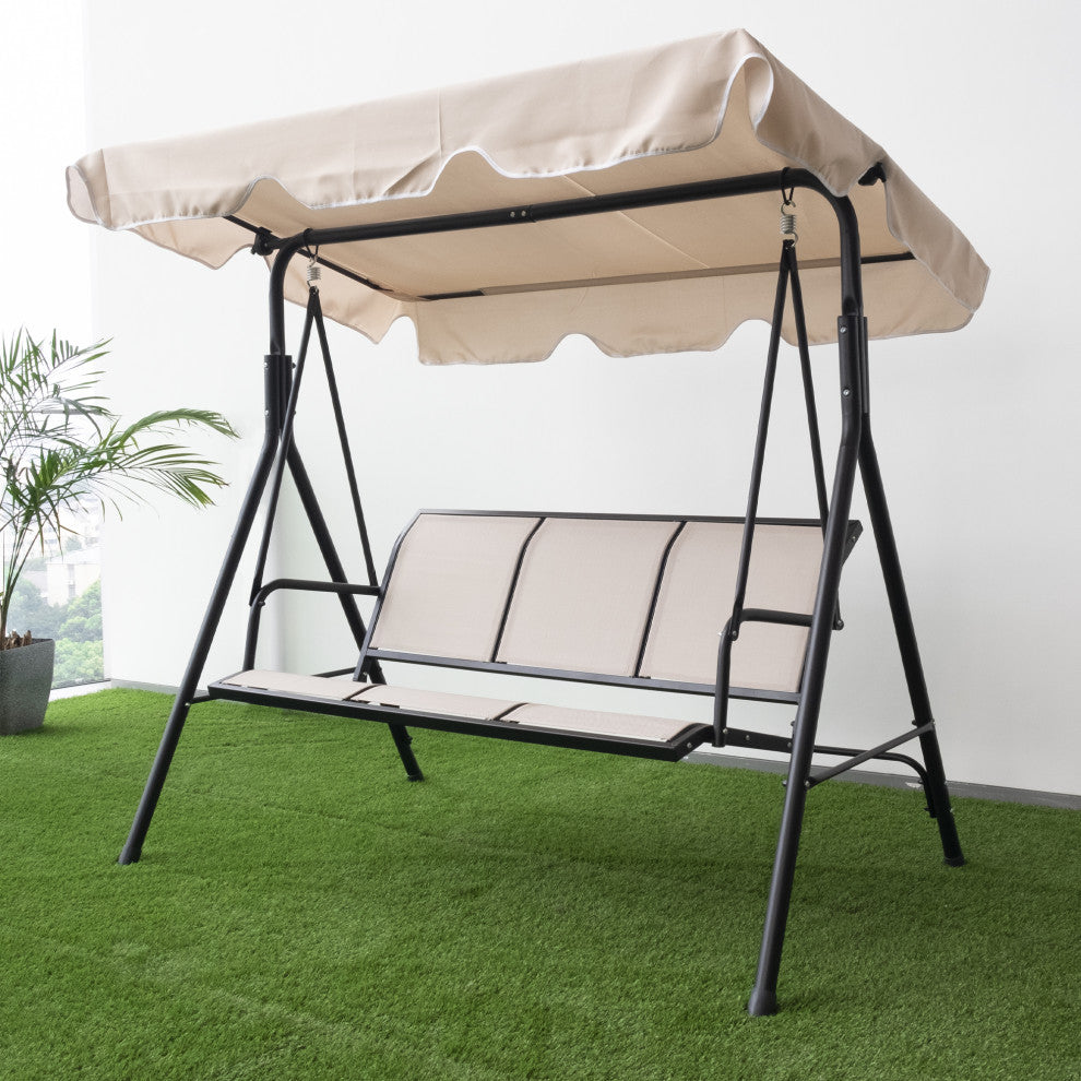 Outdoor Patio 3seater Metal Porch Swing Chair With Adjustable Canopy