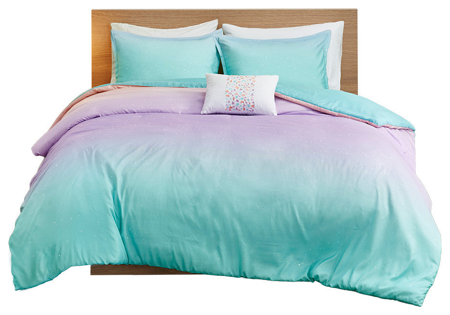 Mi Zone Glimmer Metallic Glitter Printed Reversible Duvet Cover Set