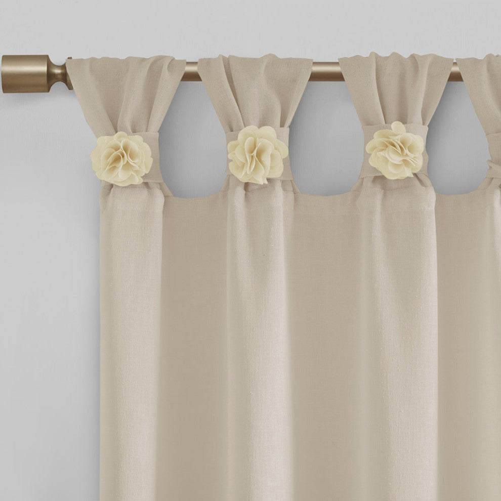 Madison Park Rosette Floral Embellished Cuff Tab Top Solid Curtain Panel
