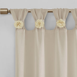 Madison Park Rosette Floral Embellished Cuff Tab Top Solid Curtain Panel