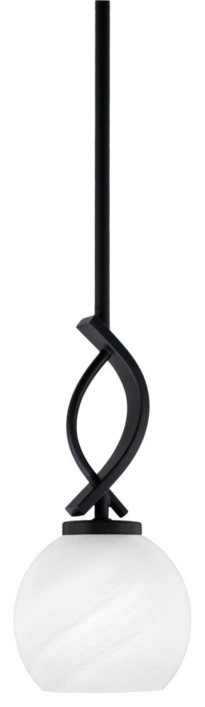 Cavella 1 Light Stem Mini Pendant, Matte Black Finish, 5.75" White Marble Glass