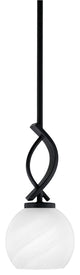 Cavella 1 Light Stem Mini Pendant, Matte Black Finish, 5.75" White Marble Glass