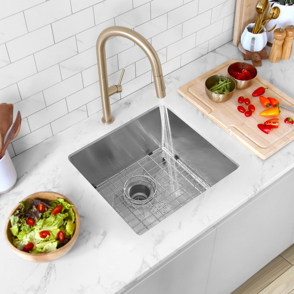 STYLISH 19"L x 18"W Undermount Kitchen Sink Single Bowl with Grid and Strainer