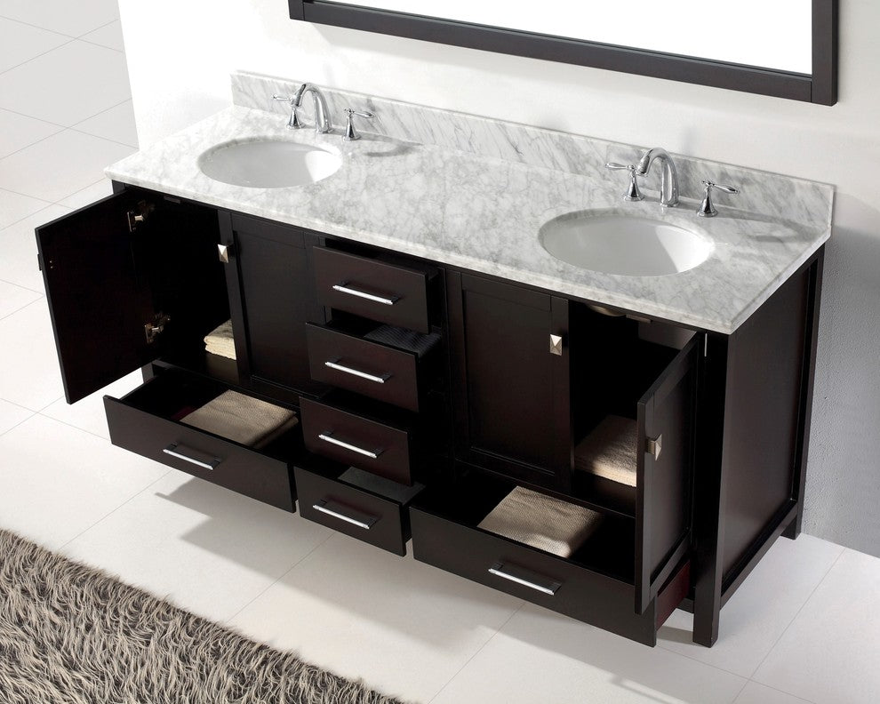 Caroline Avenue 72" Double Bathroom Vanity Set Espresso, Marble Top