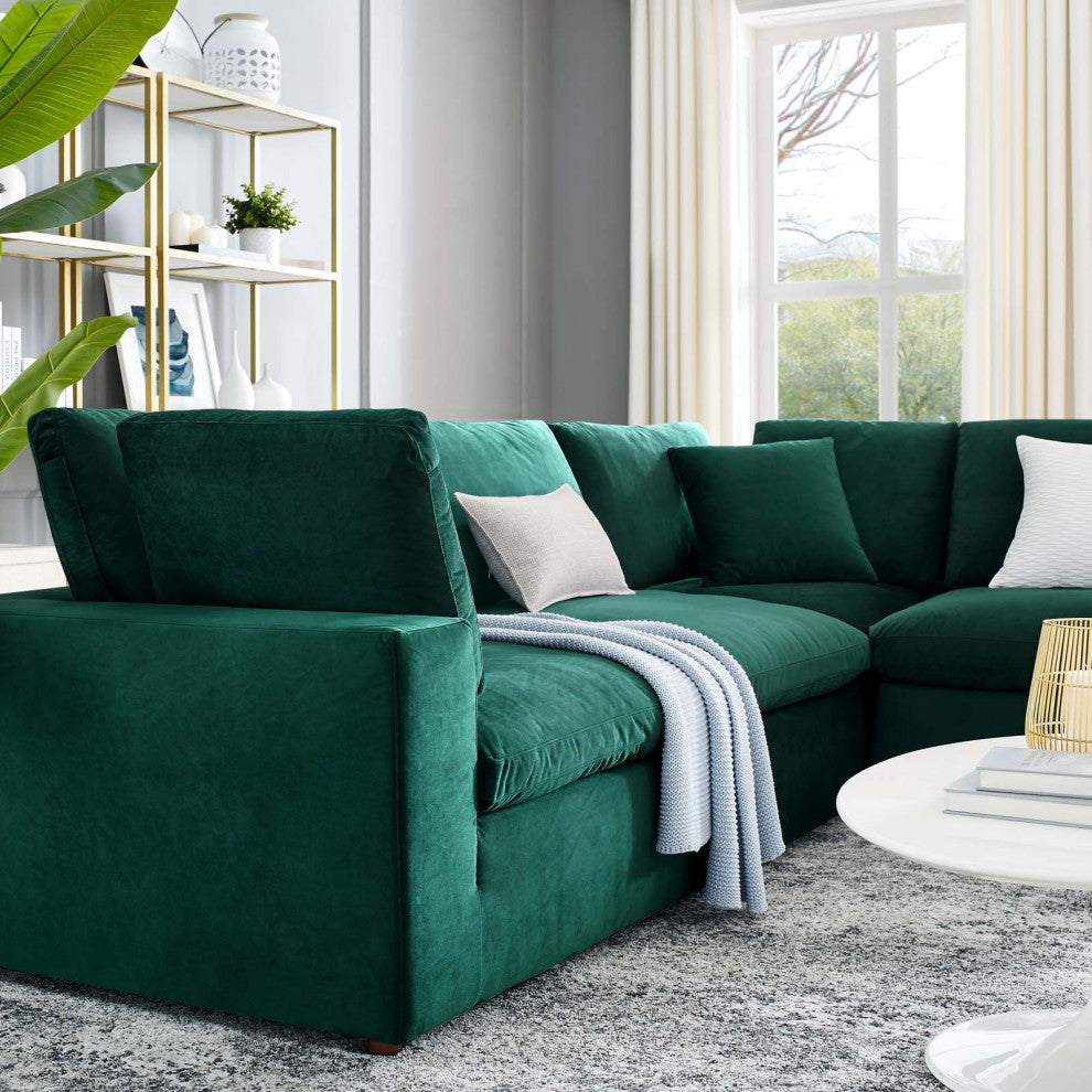 Sectional Sofa Set, Velvet, Green, Modern, Living Lounge Hotel Lobby Hospitality