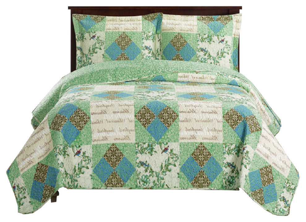 Davina Oversize Classic Patchwork-Print Coverlet Set, Full/Queen