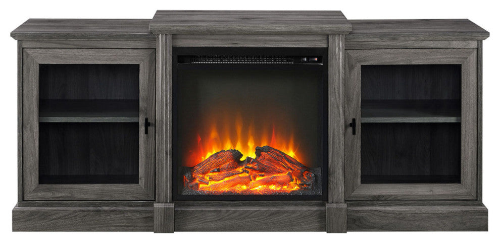 60" Classic Tiered Top Fireplace TV Console - Slate Grey