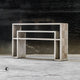 Mid Century Modern Carved Geometric Console Table Diamond Pattern Aged White