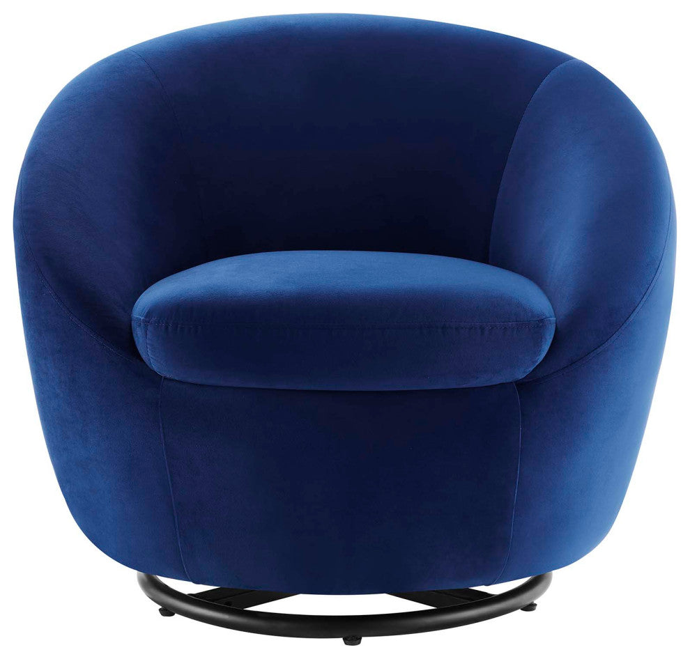 Armchair Swivel Accent Chair, Black Blue Navy, Velvet, Modern, Cafe Hospitality