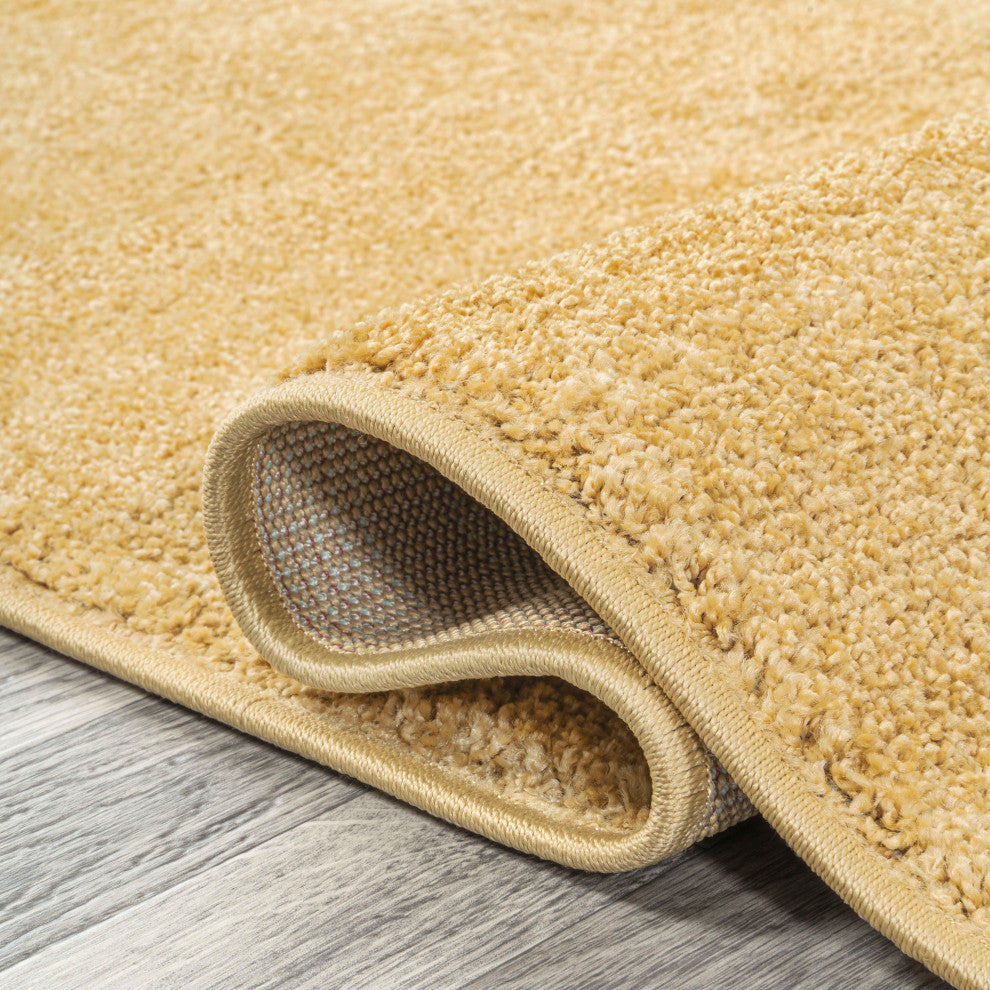 Haze Solid Low-Pile Runner Rug, Mustard, 5' Round