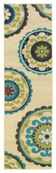 2' X 8' Green and Ivory Floral Indoor Outdoor Area Rug
