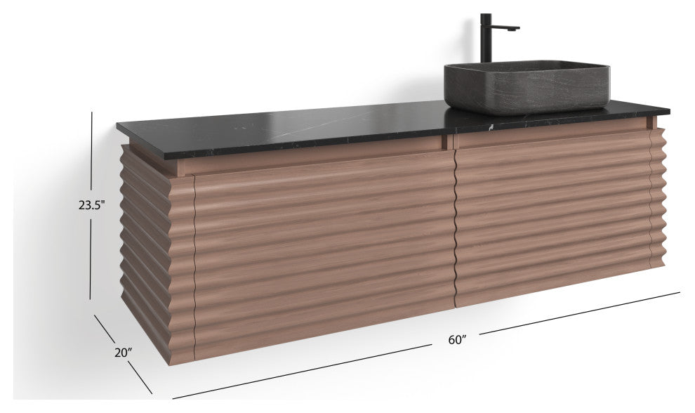 The Accordion Bathroom Vanity, Chestnut Oak, 60", Right Single Sink, Wall Mounted