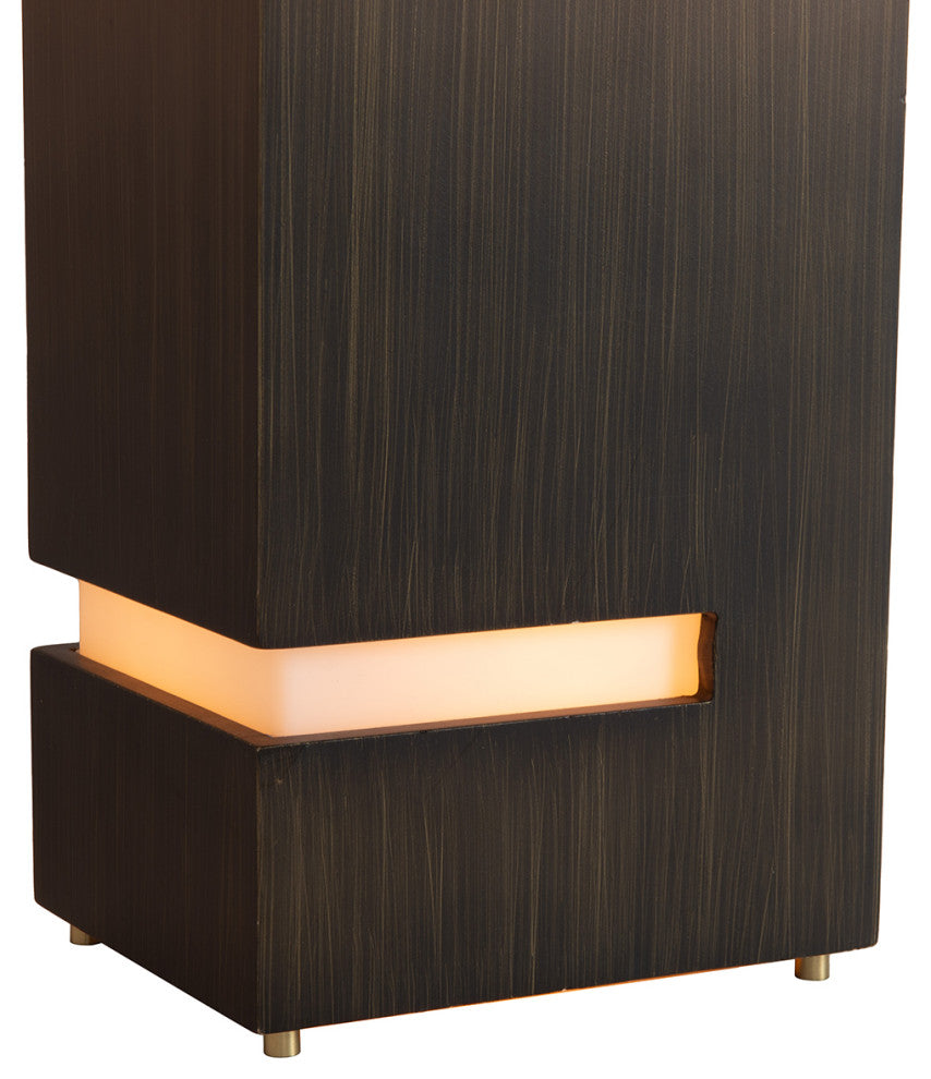 Zen Standing Table Lamp - Gilded Ebony Wood Finish, Weathered Brass, White Linen