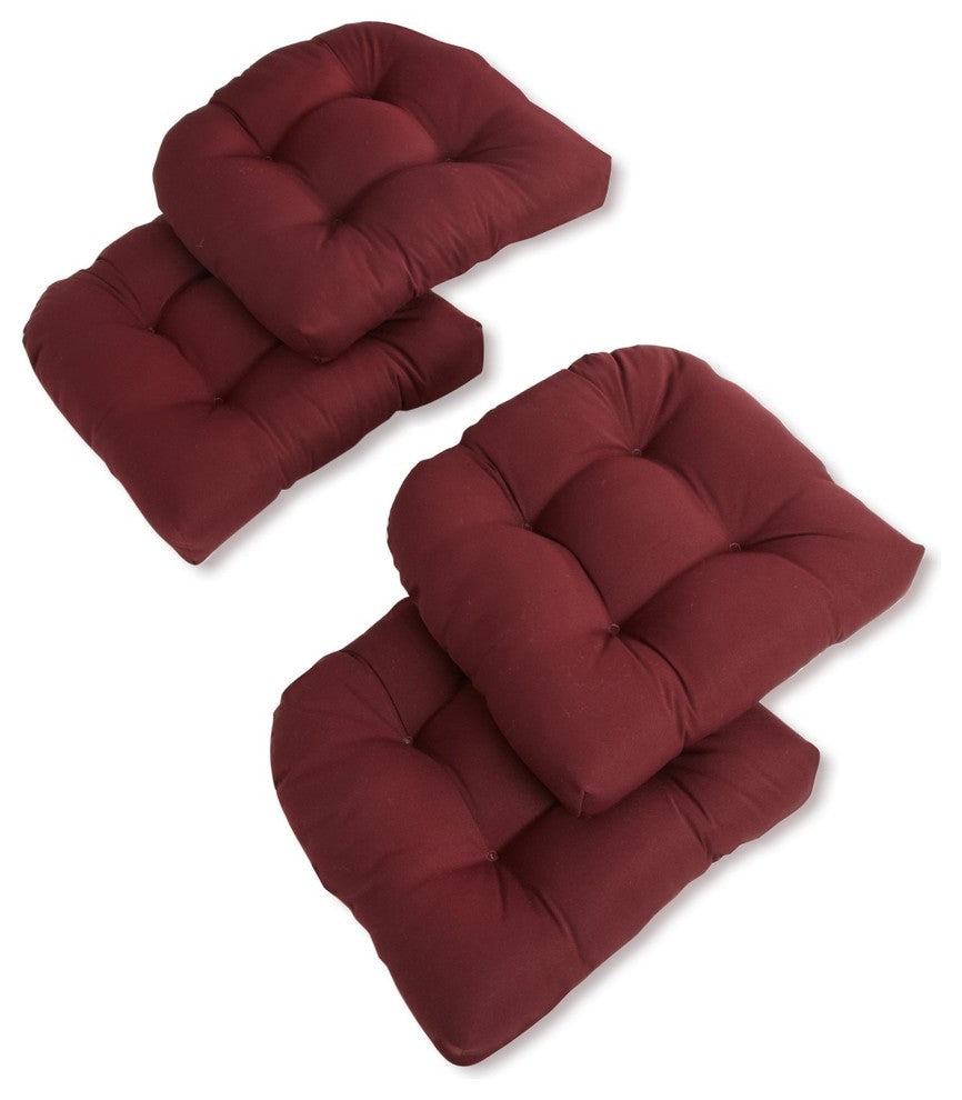 19" U-Shaped Twill Tufted Dining Chair Cushions, Set of 4, Burgundy