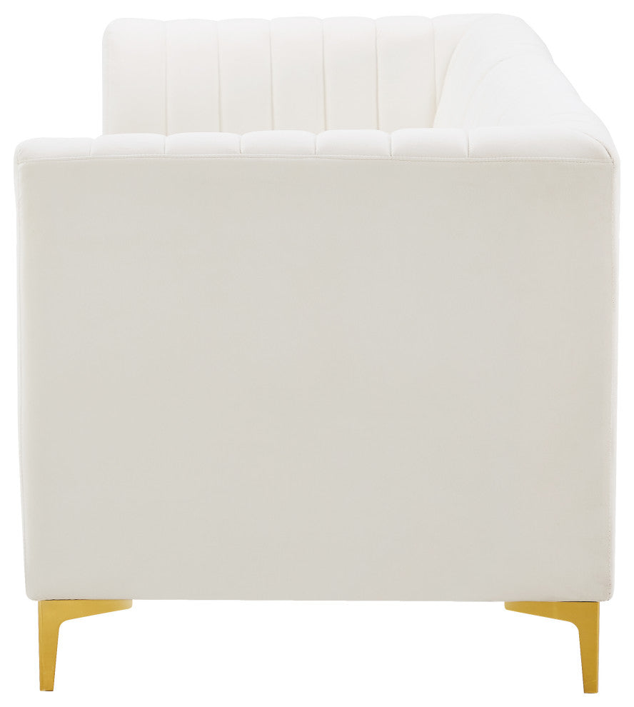 Alina Velvet Upholstered 3-Piece Modular Sofa, Cream