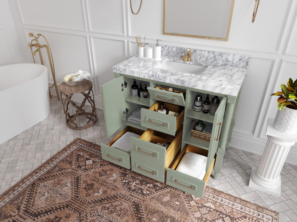Aberdeen 42" Single Sink Bath Vanity, Evergreen 2" Calacatta Laza