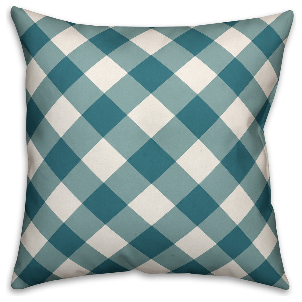 Blue Plaid Outdoor Throw Pillow, 16"x16"