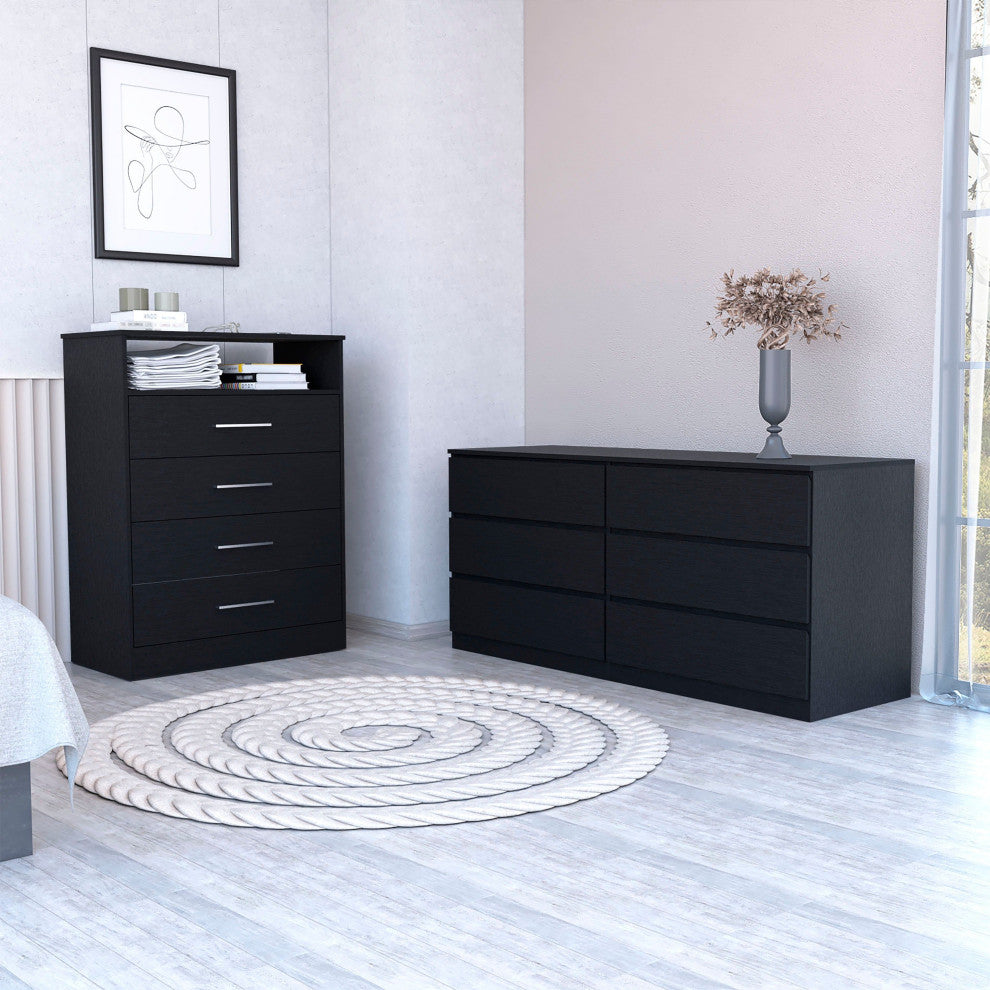 Tryon 2-Piece Bedroom Set, Dresser and Double Dresser, Black