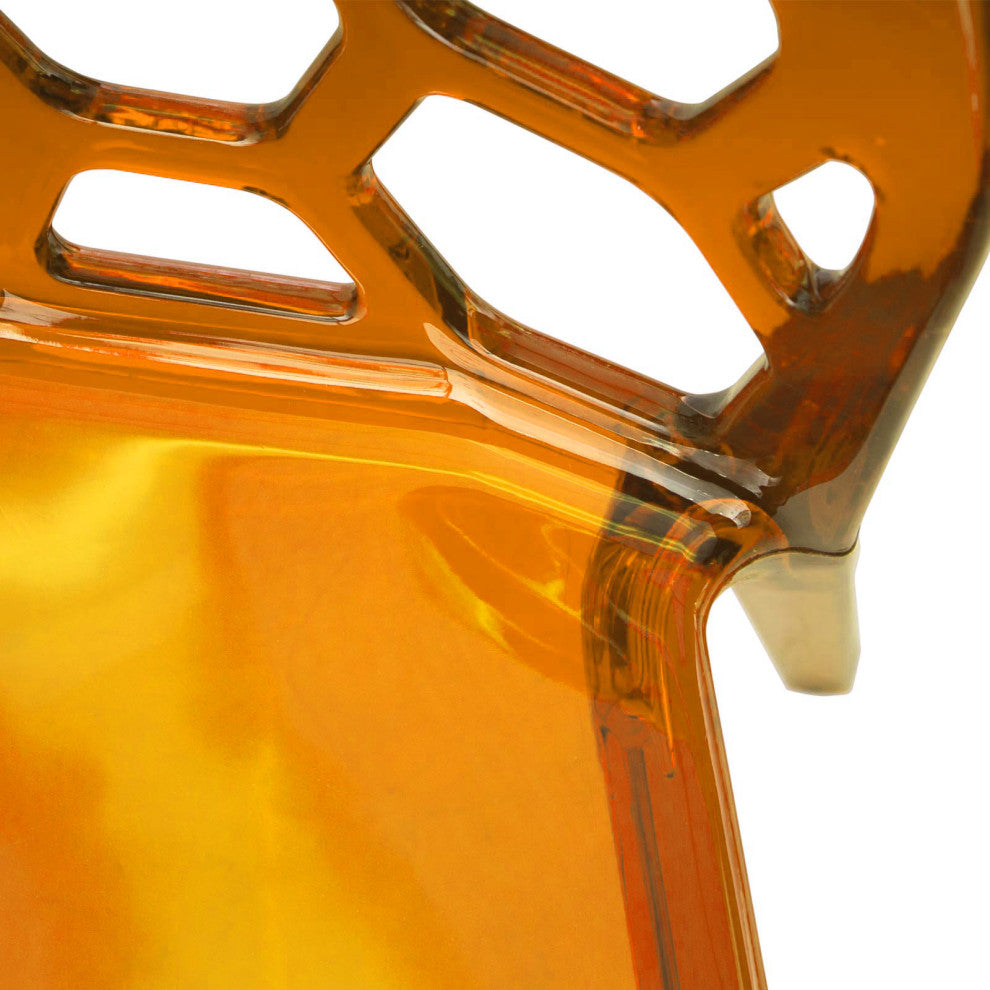 Leisuremod Dynamic HoneyComb Design Dining Chair, Transparent Orange