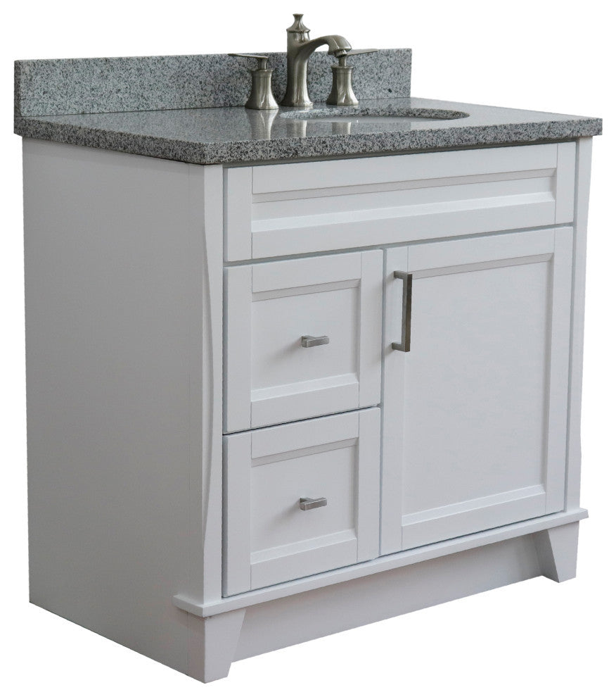 37" Single Sink Vanity, White Finish With Gray Granite