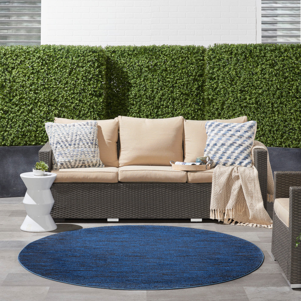 Nourison Essentials 6' x Round Midnight Blue Outdoor Area Rug