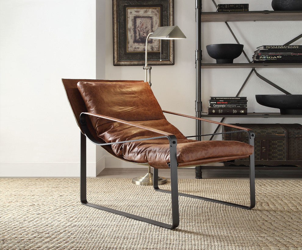 Quoba Top Grain Leather Accent Chair, Cocoa