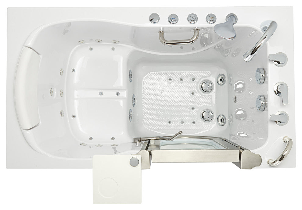 Ella Elite 32"x52" Acrylic Massage Walk-In Bathtub Inward Swing Door, Dual Drain
