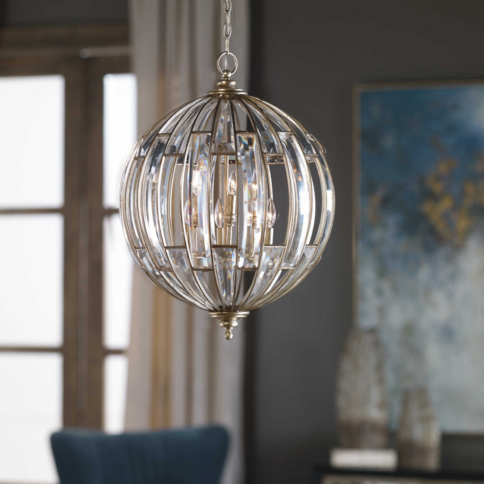 Antique Style 6 Light Crystal Globe Shape Sphere Chandelier Art Deco