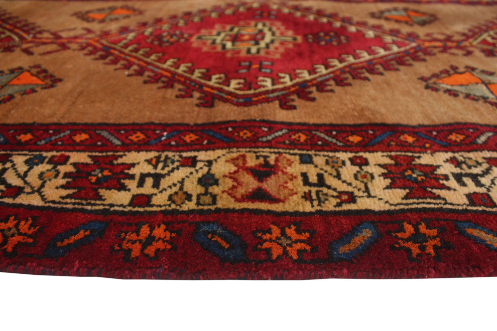 Semi Antique Huri Brown/Red Runner, 3'5x9'6