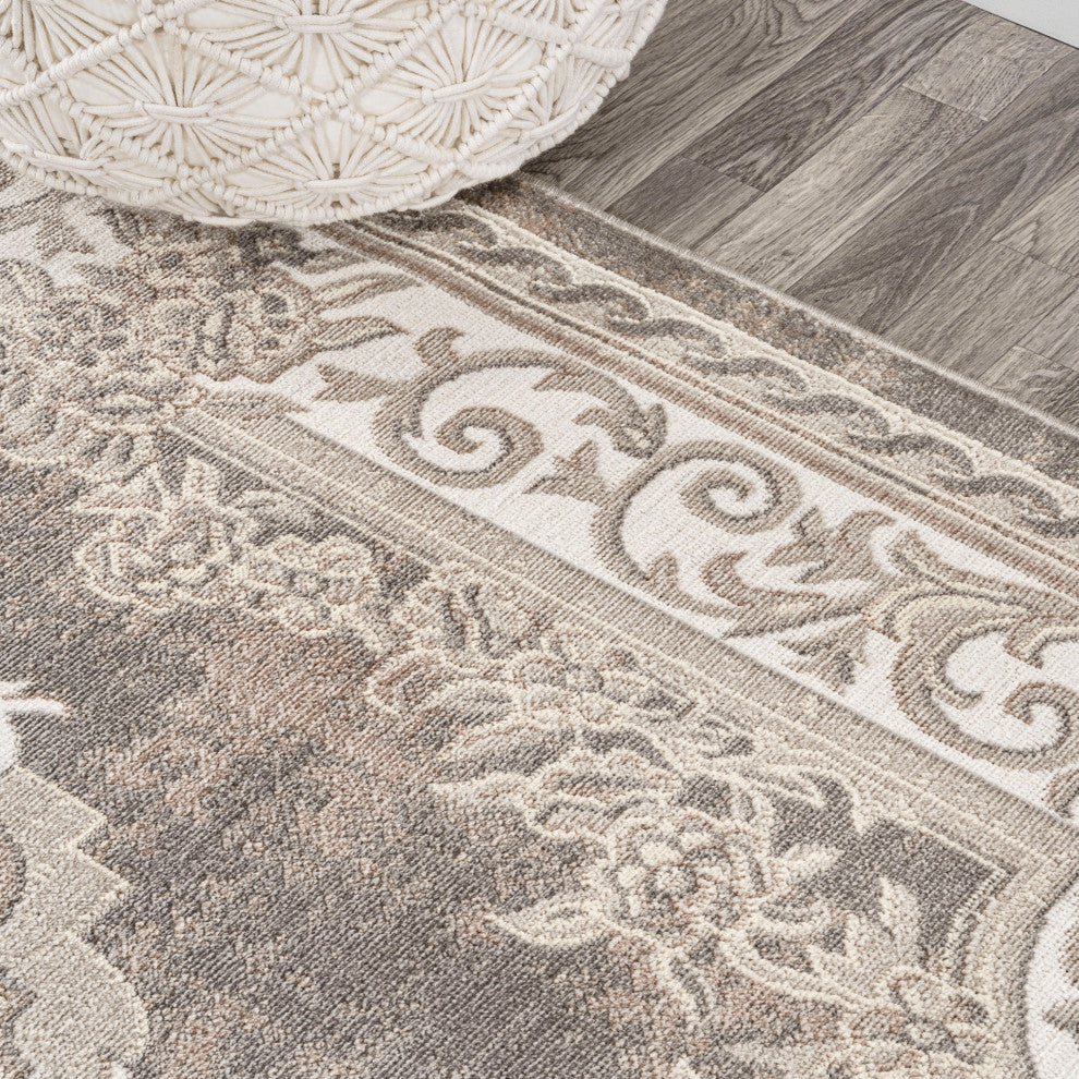 Rosalia Cottage Medallion Area Rug, Gray/Ivory, 8x10