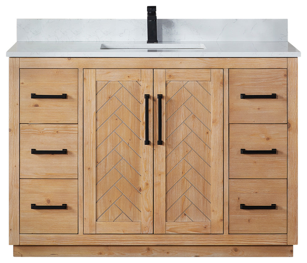 Anais Vanity Grain White Engineered Stone Countertop, Light Brown, 48", No Mirror