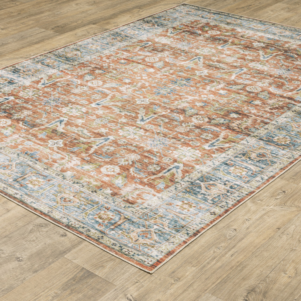 Celestia Machine Washable Vintage Indoor Area Rug, Rust, 2'x3'