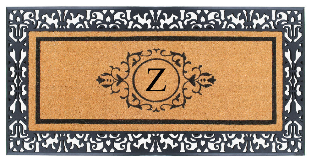 A1HC Paisley Rubber & Coir Outdoor Durable Monogrammed Doormat, 30"X60", Black,