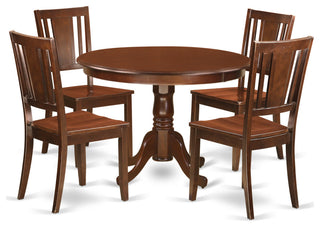 5 Pc Set With A Round Kitchen Table And 4 Wood Dinette Chairs, Mahogany