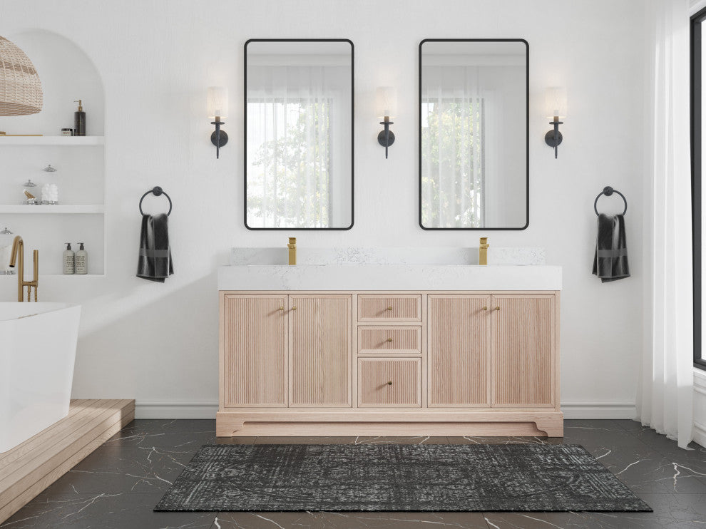 Manhattan 72 Double Sink Bath Vanity in White Oak with 5" Empira Quartz
