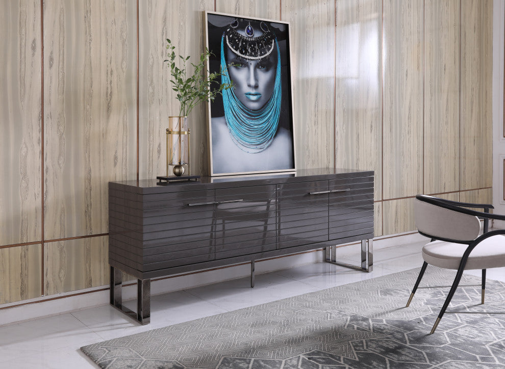 Modrest Splendor Grey High Gloss Slatted Buffet