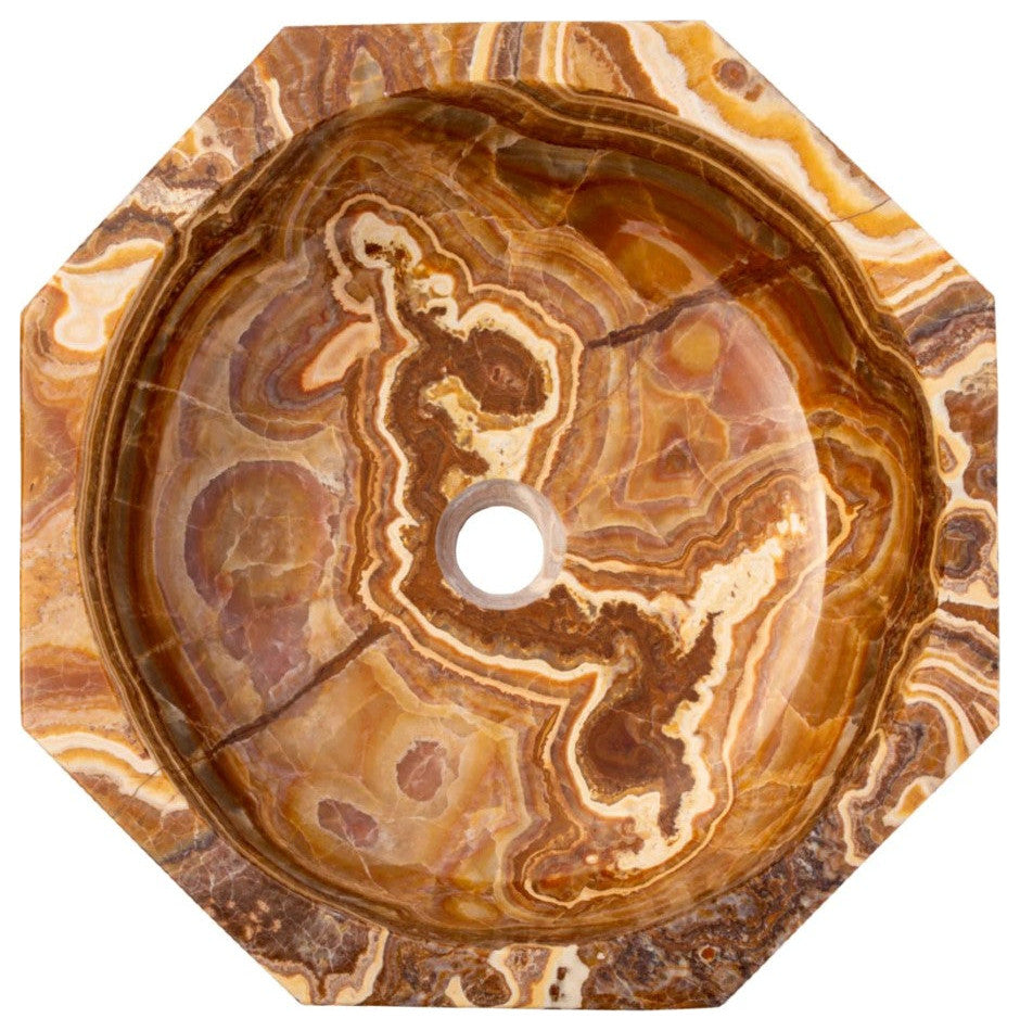 Brown Onyx Translucent Octagon Natural Stone Vessel Sink Polished  (D)16" (H)5"