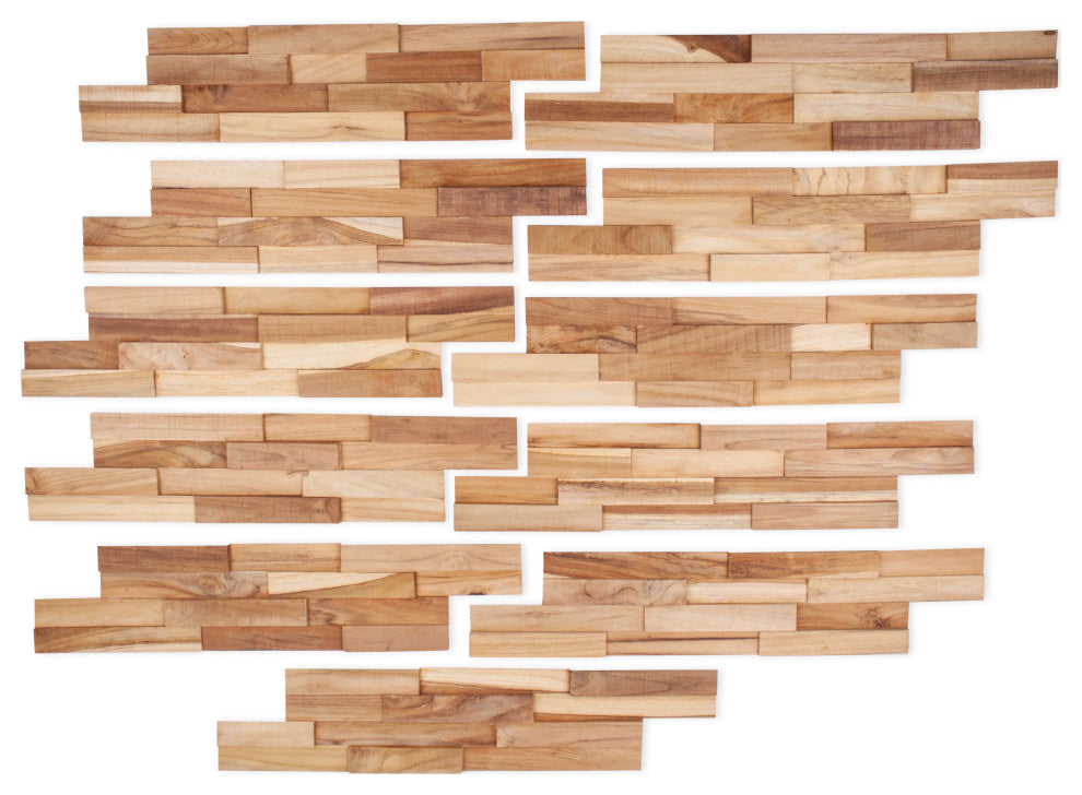 Nordic Rustic Style 3D Teak Wall Panel, 11 Pieces