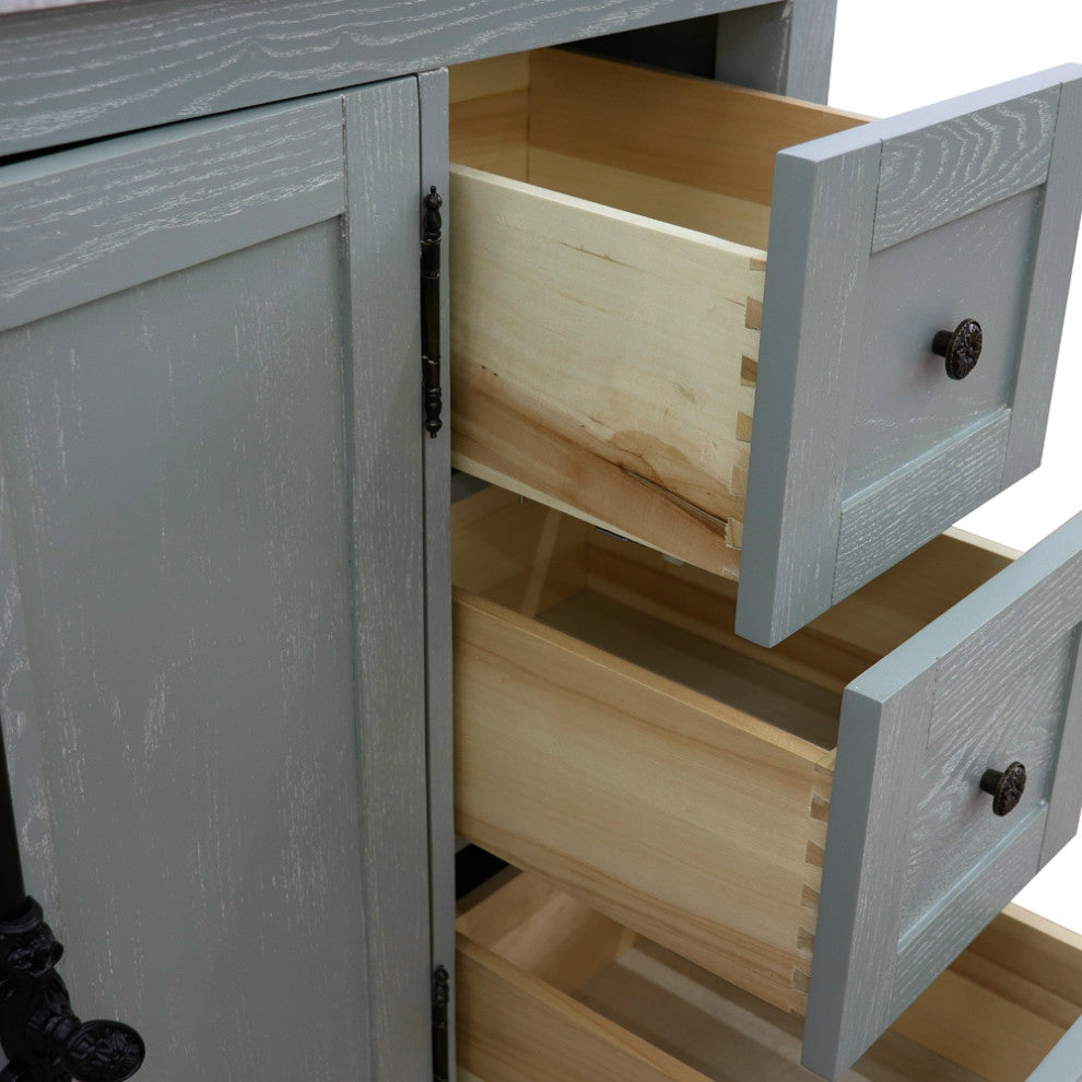 37" Single Vanity, Gray Ash With White Carrara Top, Left Doors/Left Oval Sink